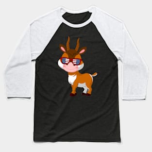 Patriotic Antelope With America Flag Sunglasses 4Th Of July Baseball T-Shirt